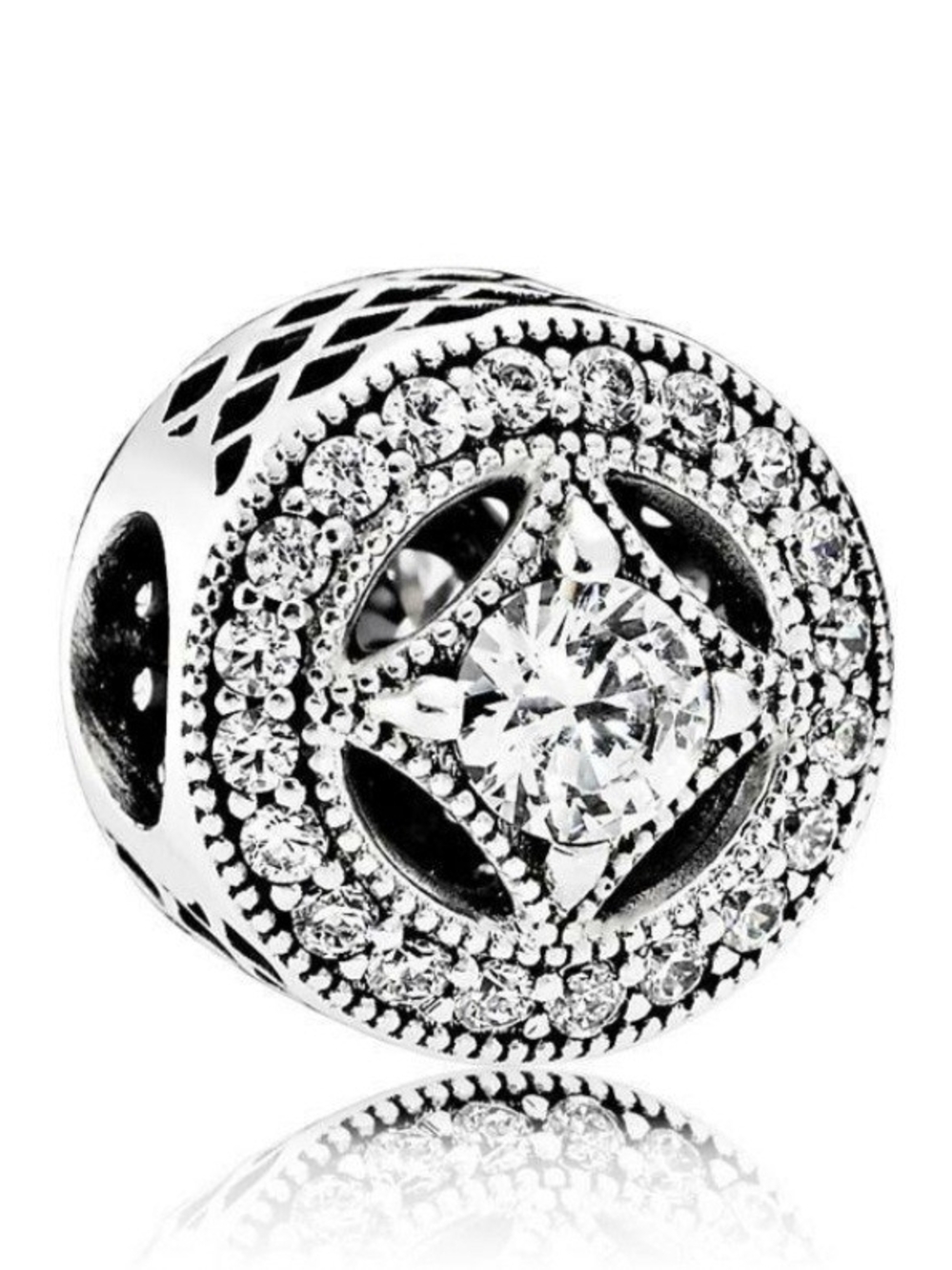 Sterling Silver CZ Filigree Round Bead Charm - Silver